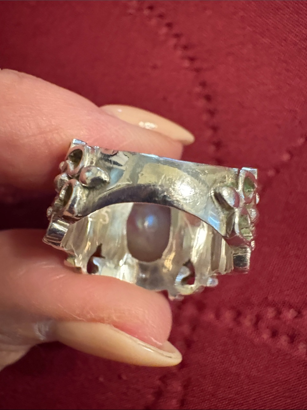 Size 7 Sterling Silver Bali Style Blue Moonstone Ring - Picture 5 of 6